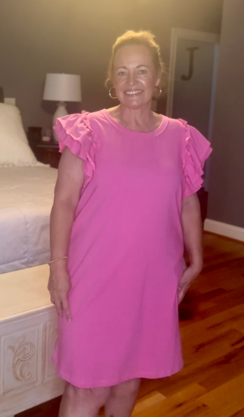 Pinky Ruffle Sleeve Dress