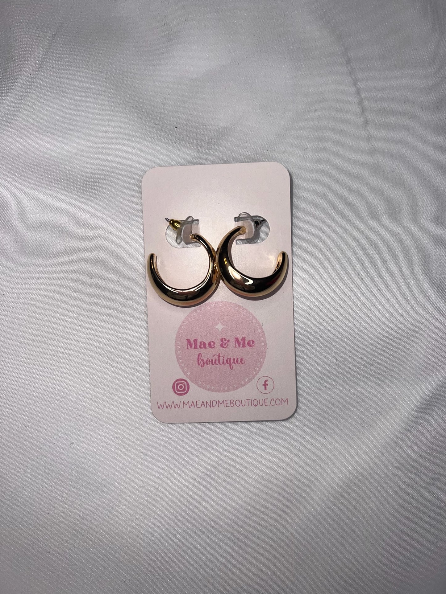 Gold Tone Puff Hoop Earrings