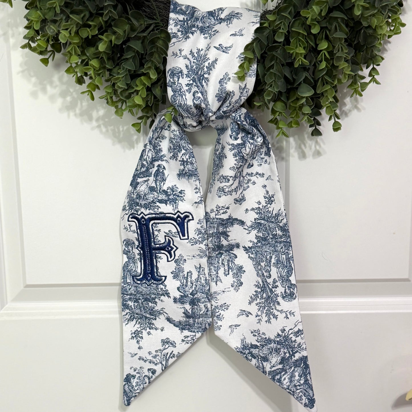 Navy Toile Wreath Sash