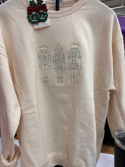 Vintage Nutcrackers Outlined  Embroidered Crewneck Sweatshirt