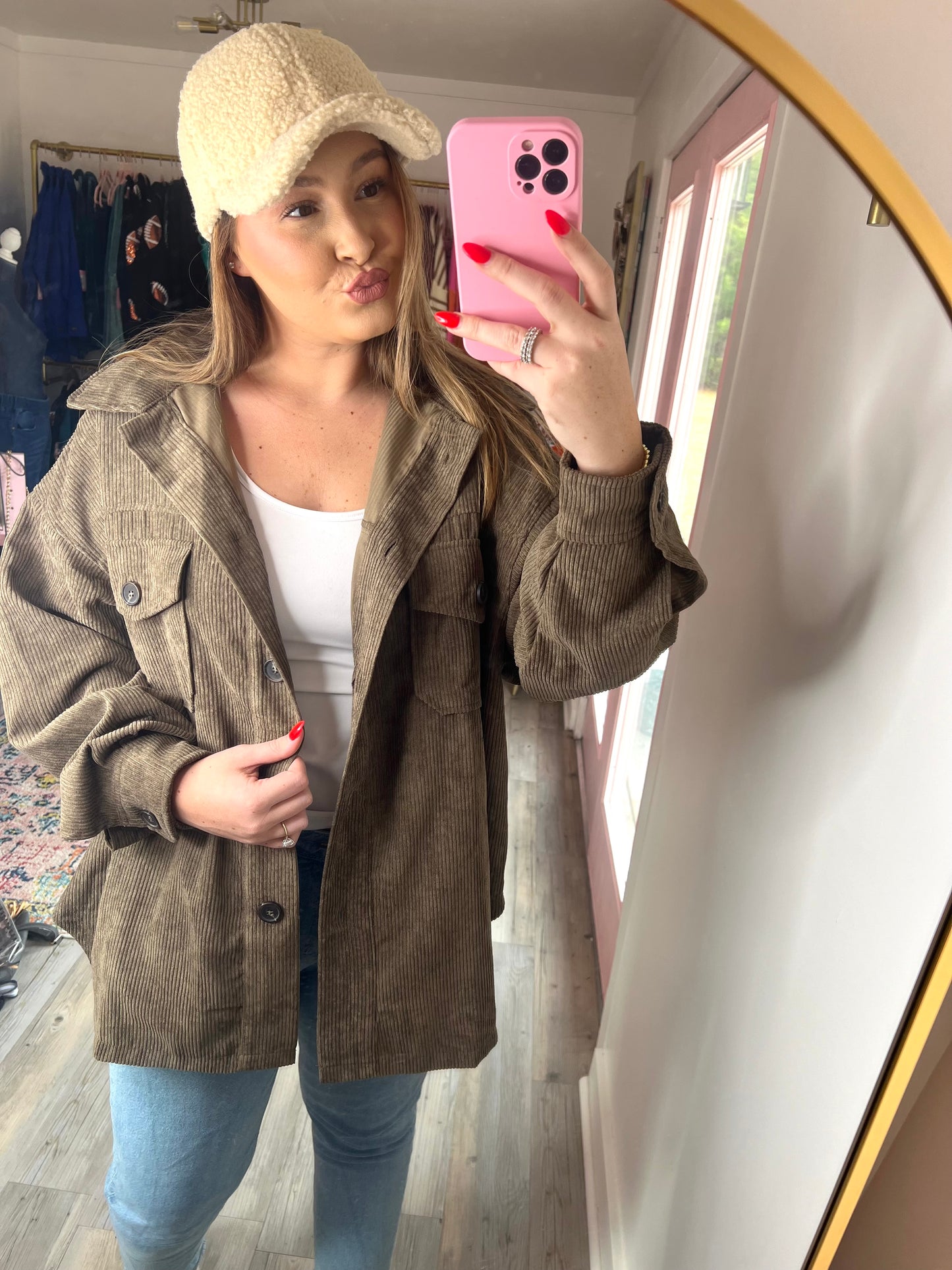 Olive Colored Corduroy Shacket