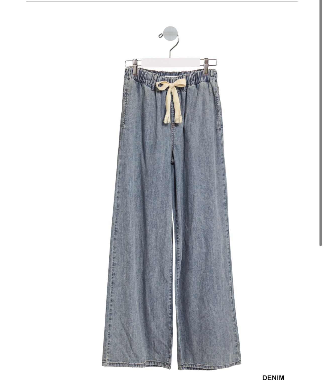 Wendy Wide Leg Drawstring Elastic Waist Denim Pants