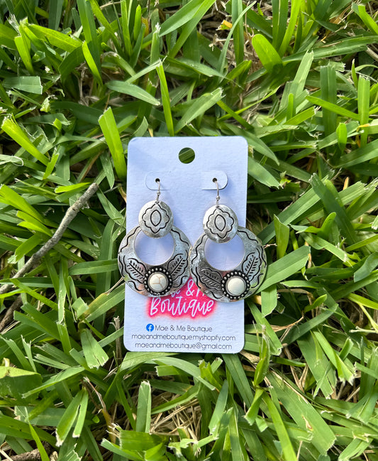 Silver with Cream Stone Earrings