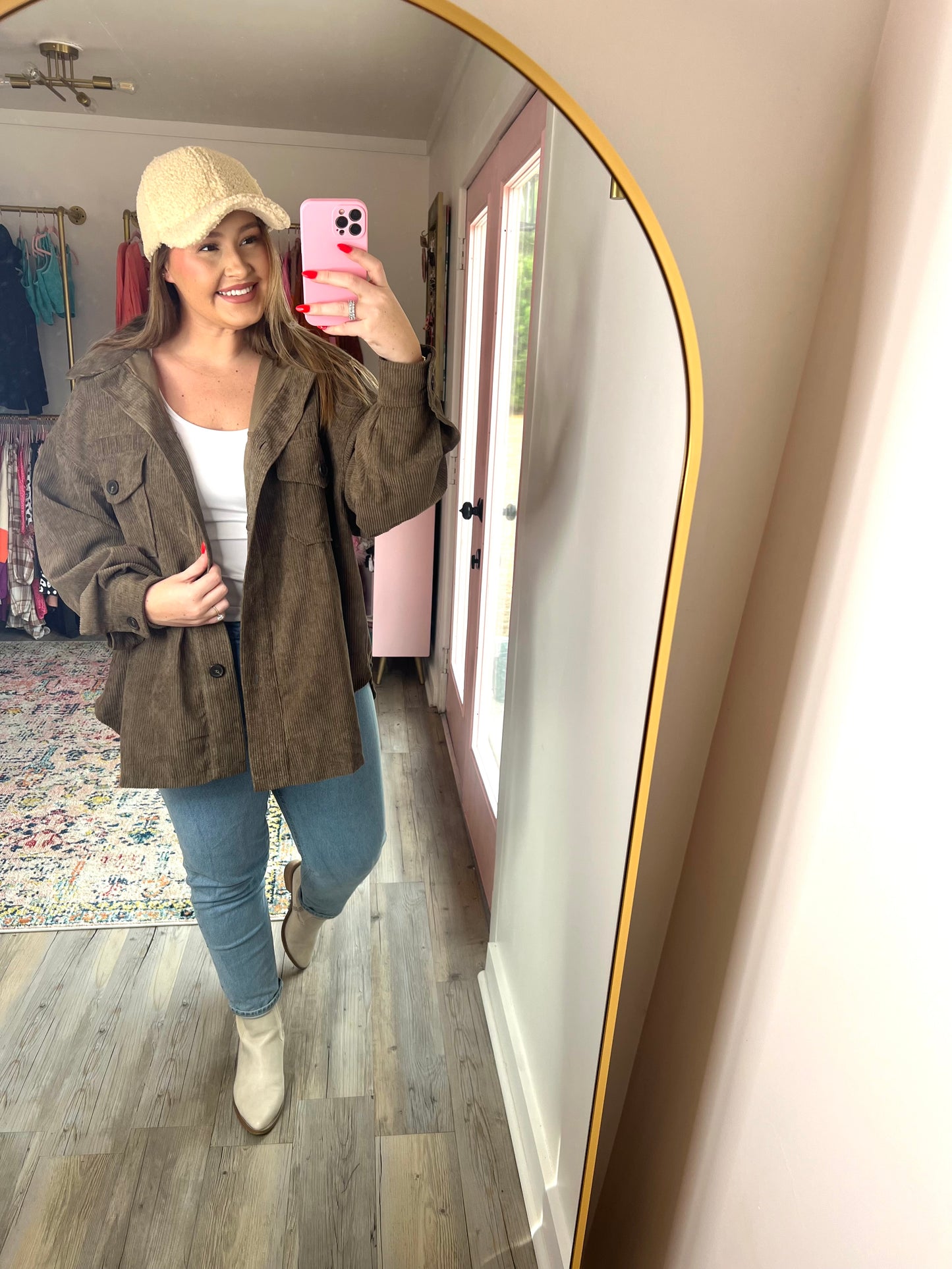 Olive Colored Corduroy Shacket