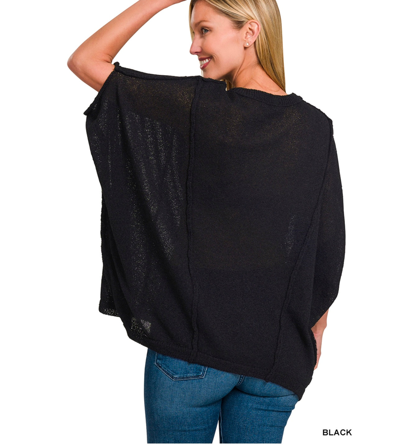 Black Drop Shoulder Relaxed Pullover Sweater
