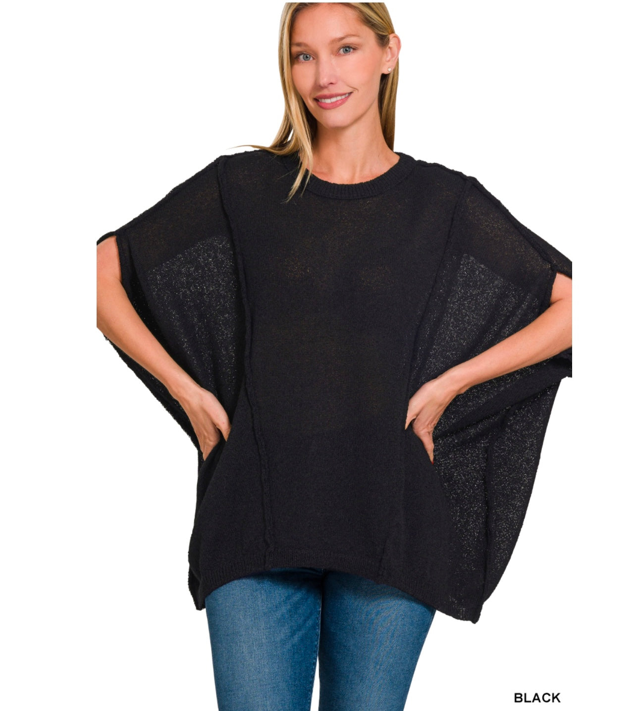 Black Drop Shoulder Relaxed Pullover Sweater