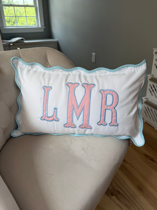Scalloped Pillow with Embroidery Monogram
