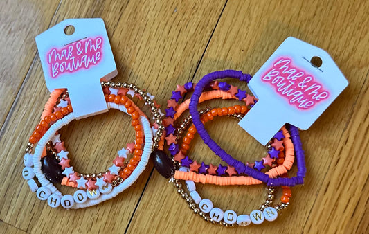 Orange & White or Orange & Purple Game Day Stretch Bracelets