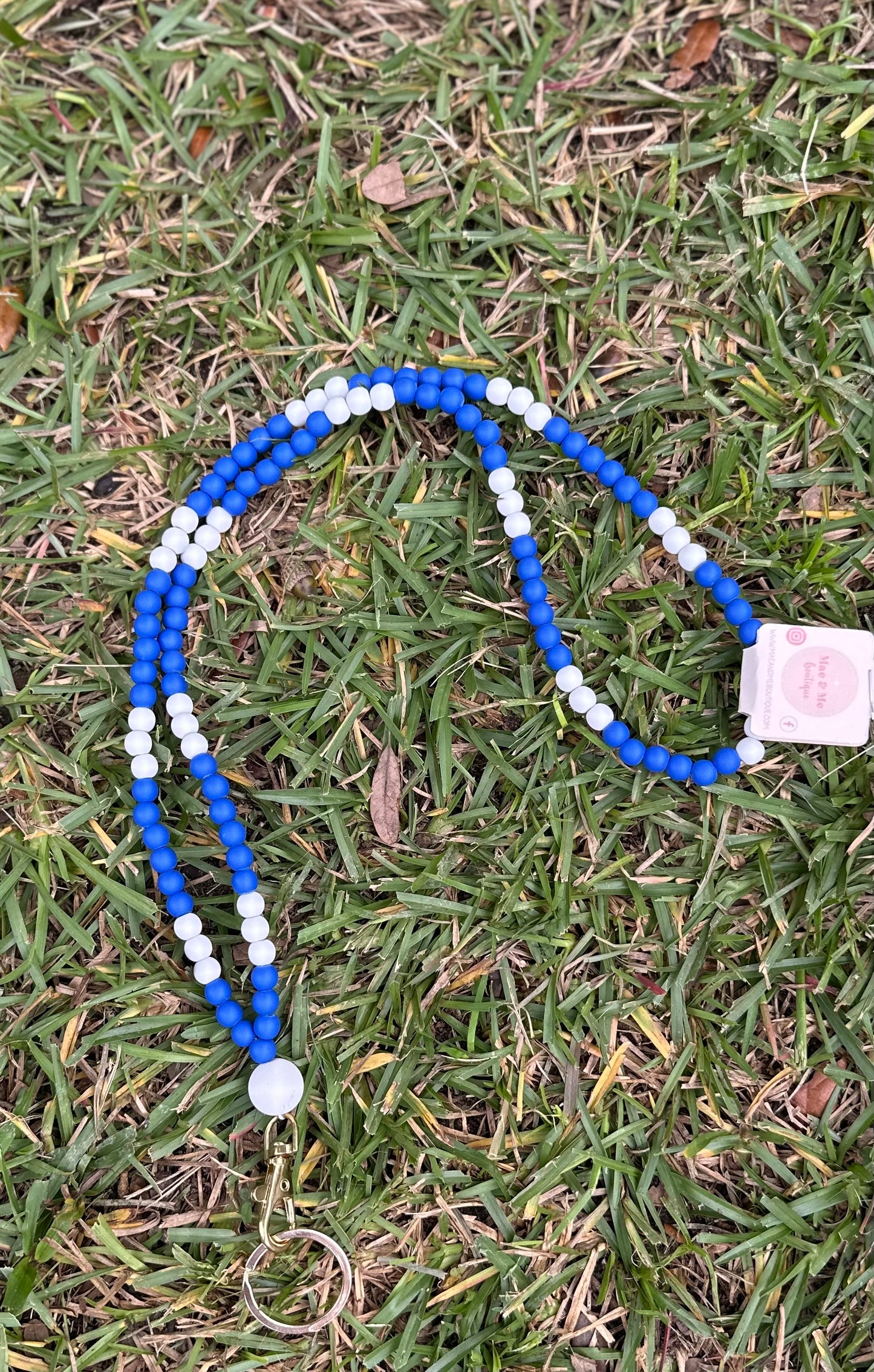 Blue & White Beaded Lanyard