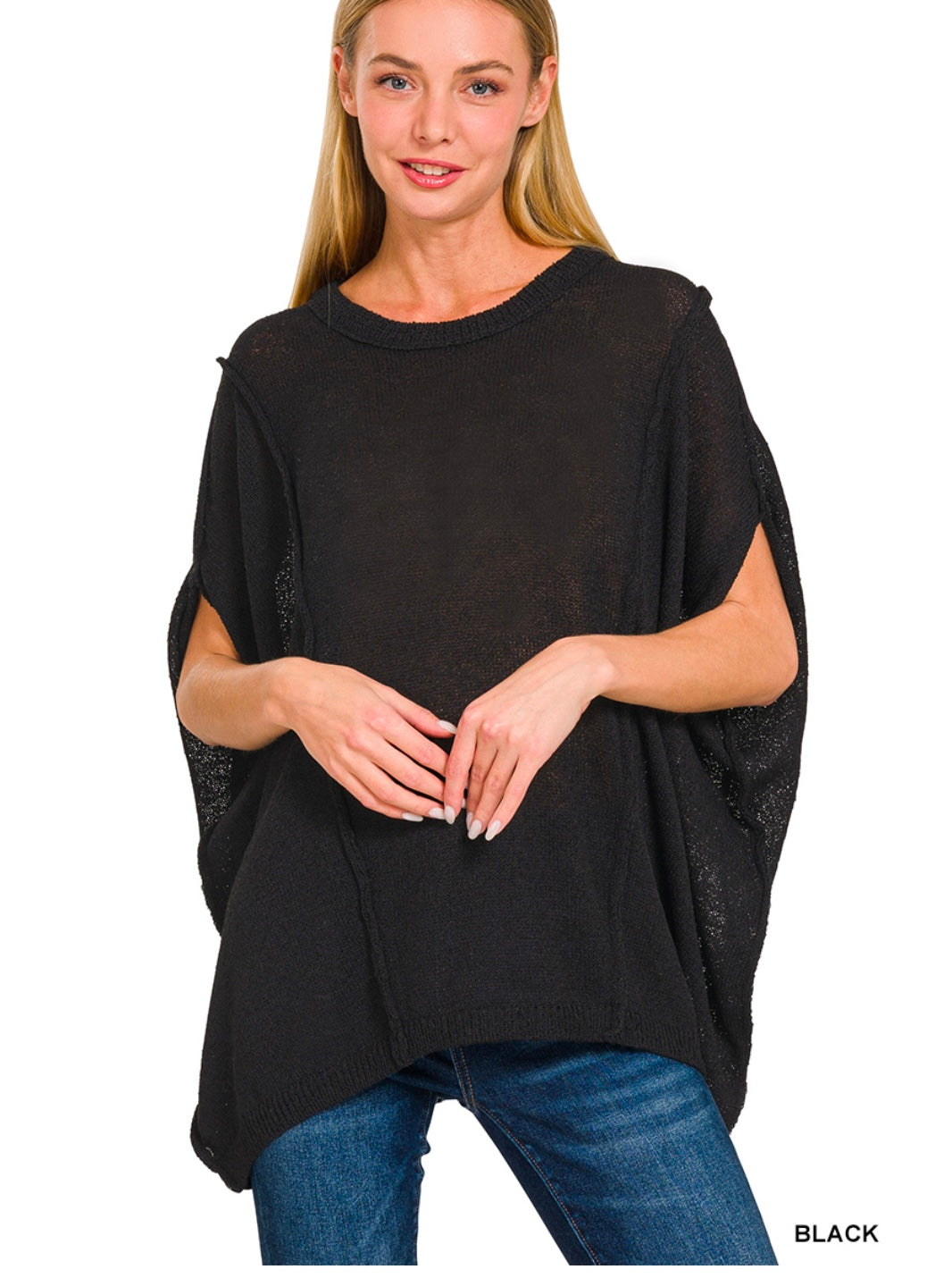 Black Drop Shoulder Relaxed Pullover Sweater