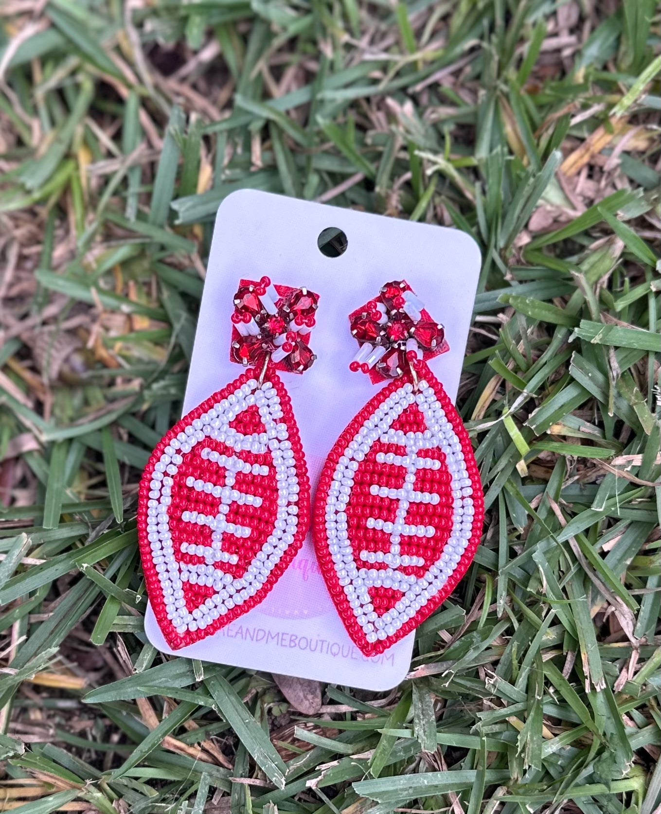 Burgundy Football Seed Bead Earrings