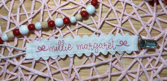 Ribbon Pacifier Clip custom embroidered