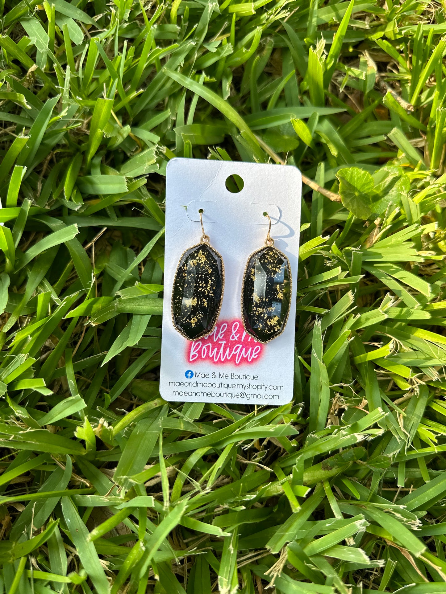 Black Stones with Gold inside Earrings