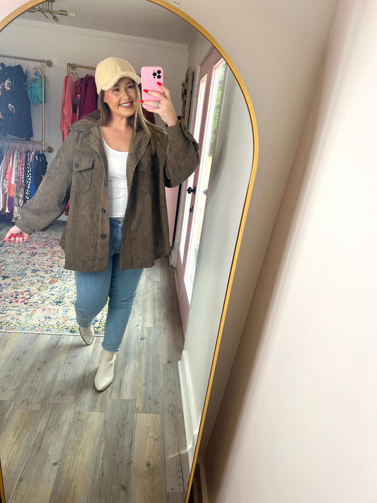 Olive Colored Corduroy Shacket