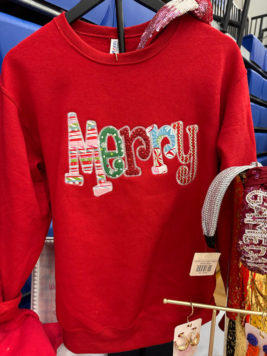 MERRY Applique Embroidered Crewneck Sweatshirt
