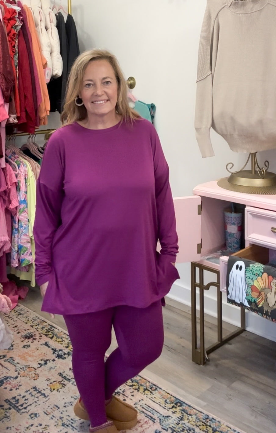 Essentials Long Sleeve with leggings in Plum