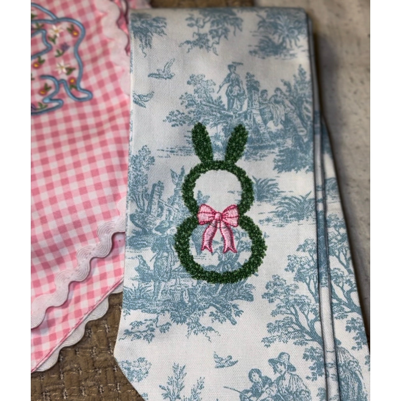 Blue Toile Eater Wreath Sash