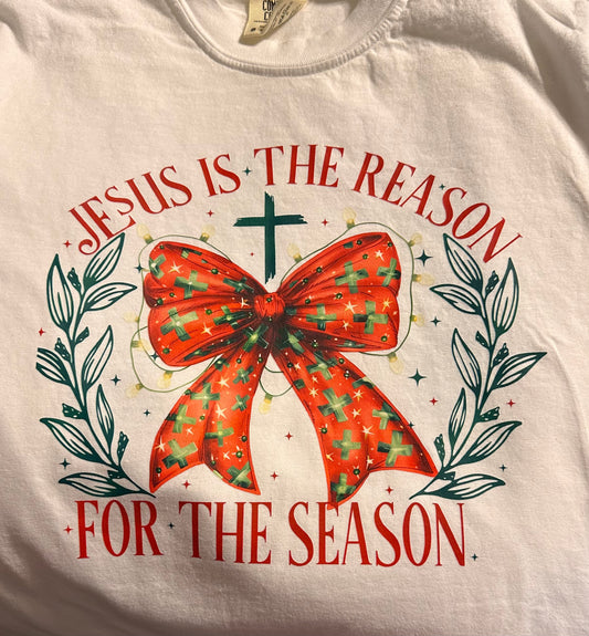 Jesus is the Reason Croquette Bow Comfort Colors Long Sleeve Graphic Tee