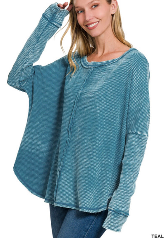 Tamara Waffle Oversized Acid Washed Top