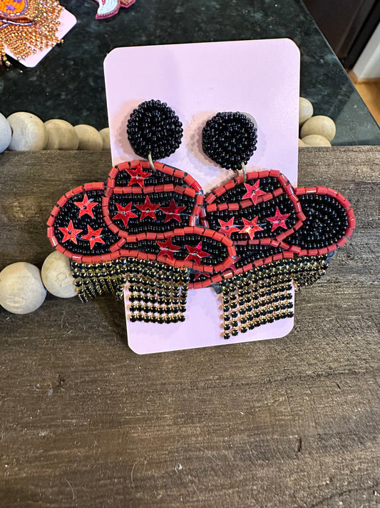 Gameday Cowboy Hat Seed Bead and Rhinestone Earrings