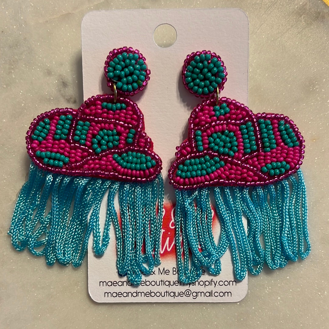 Cowboy Hat with Fringe Seed Bead Earrings