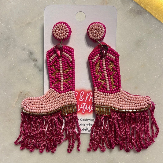 Cowboy Fringe Boot Seed Bead Earrings