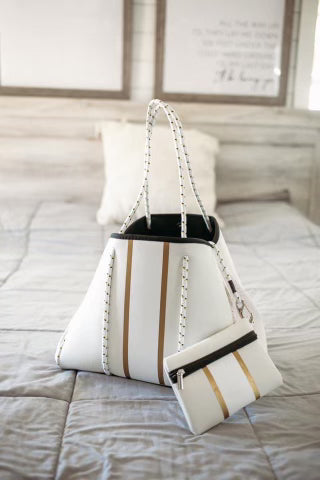 Large Neoprene White and Gold Tote Bag