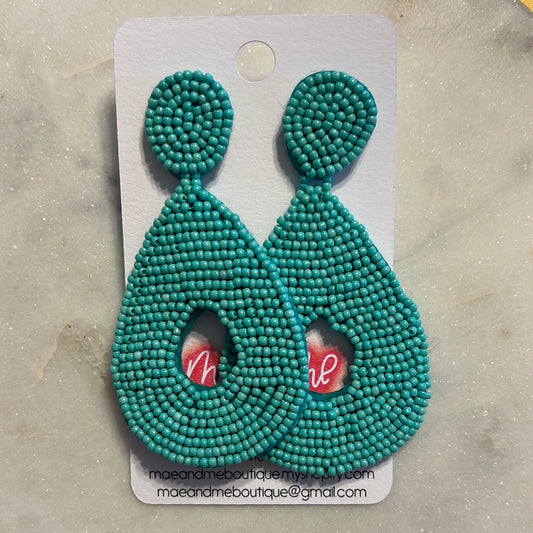 Teal Teardrop Seed Bead Earrings