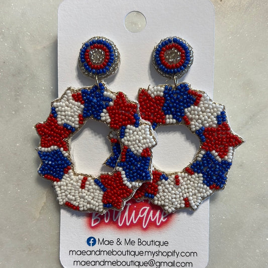 USA Wreath Seed Bead Earrings