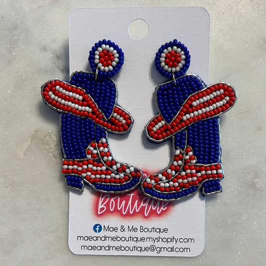 USA Cowboy Boot Seed Bead Earrings