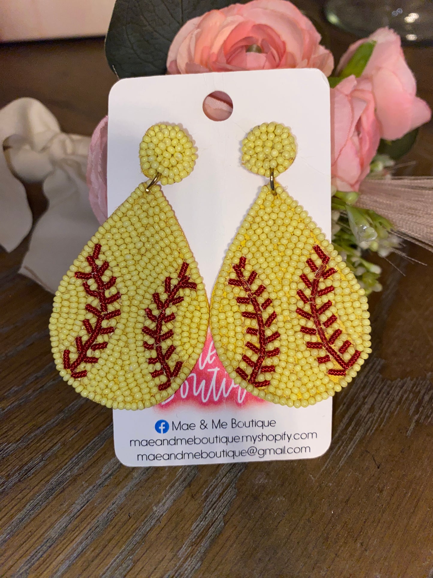 Softball Teardrop Seed Bead Earrings