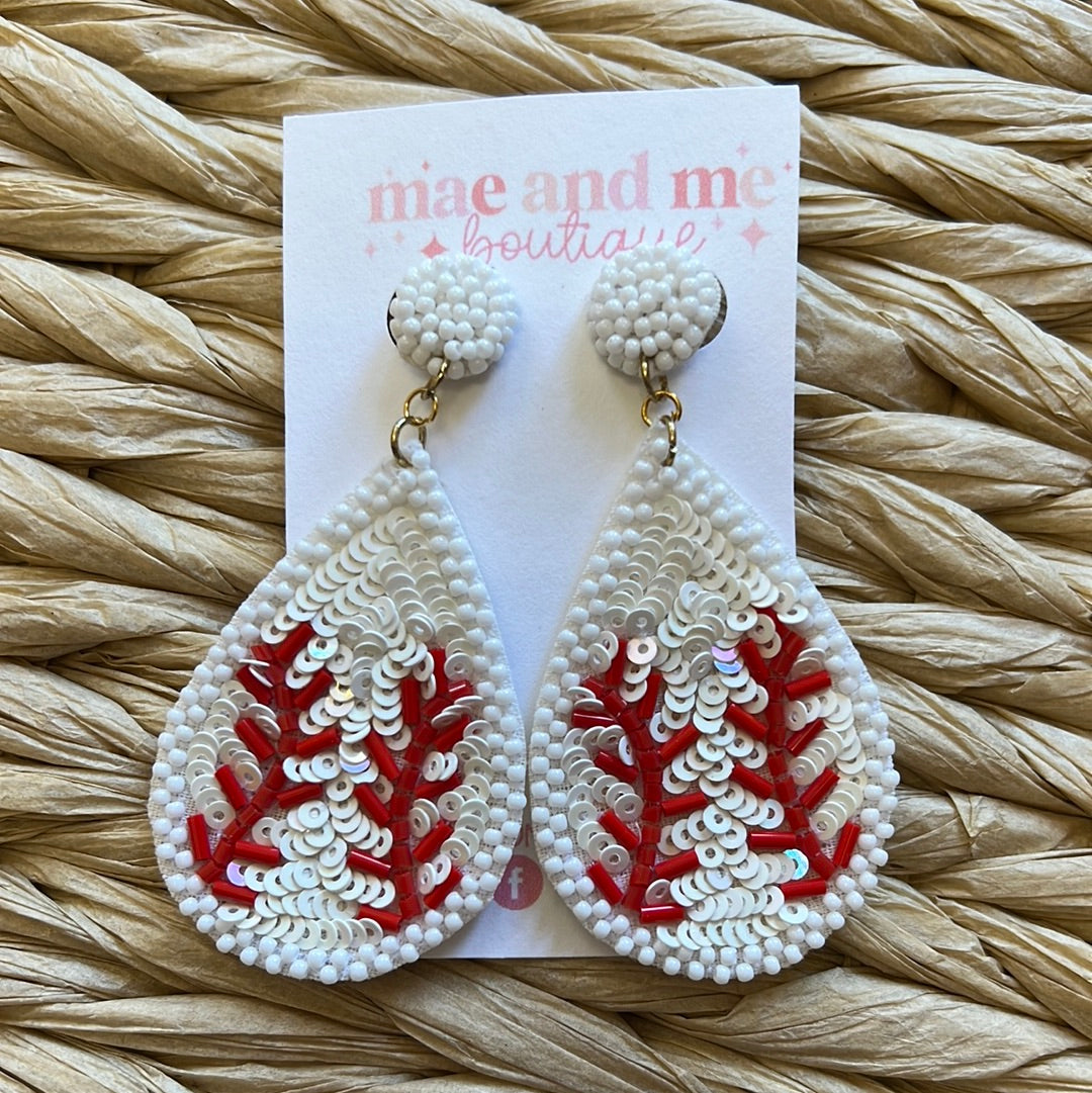 Baseball Teardrop Seed Bead Earrings