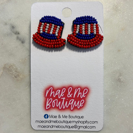 USA Hat Stud Seed Bead Earrings