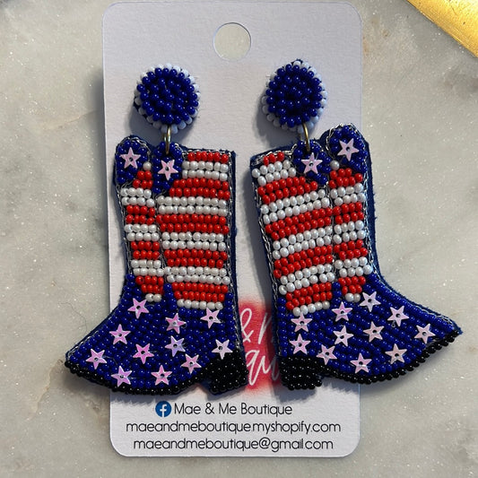 USA Boot Seed Bead Earrings