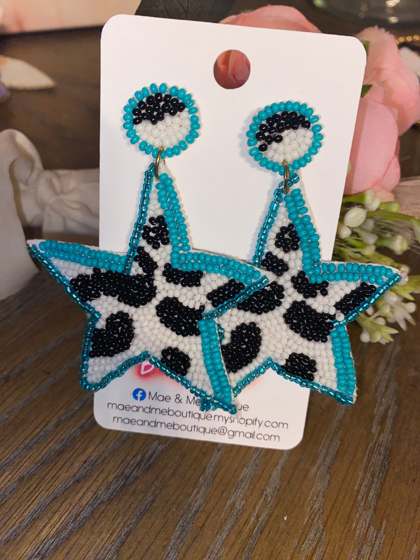 Star Cowprint Seed Bead Earrings