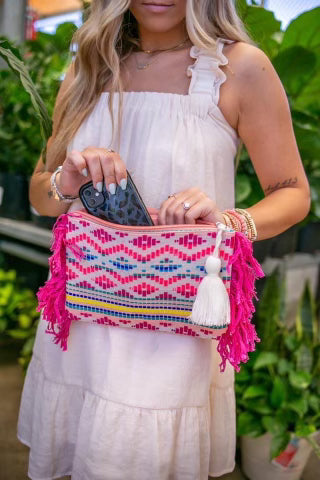 Boho Fringe Embroidered Pouch