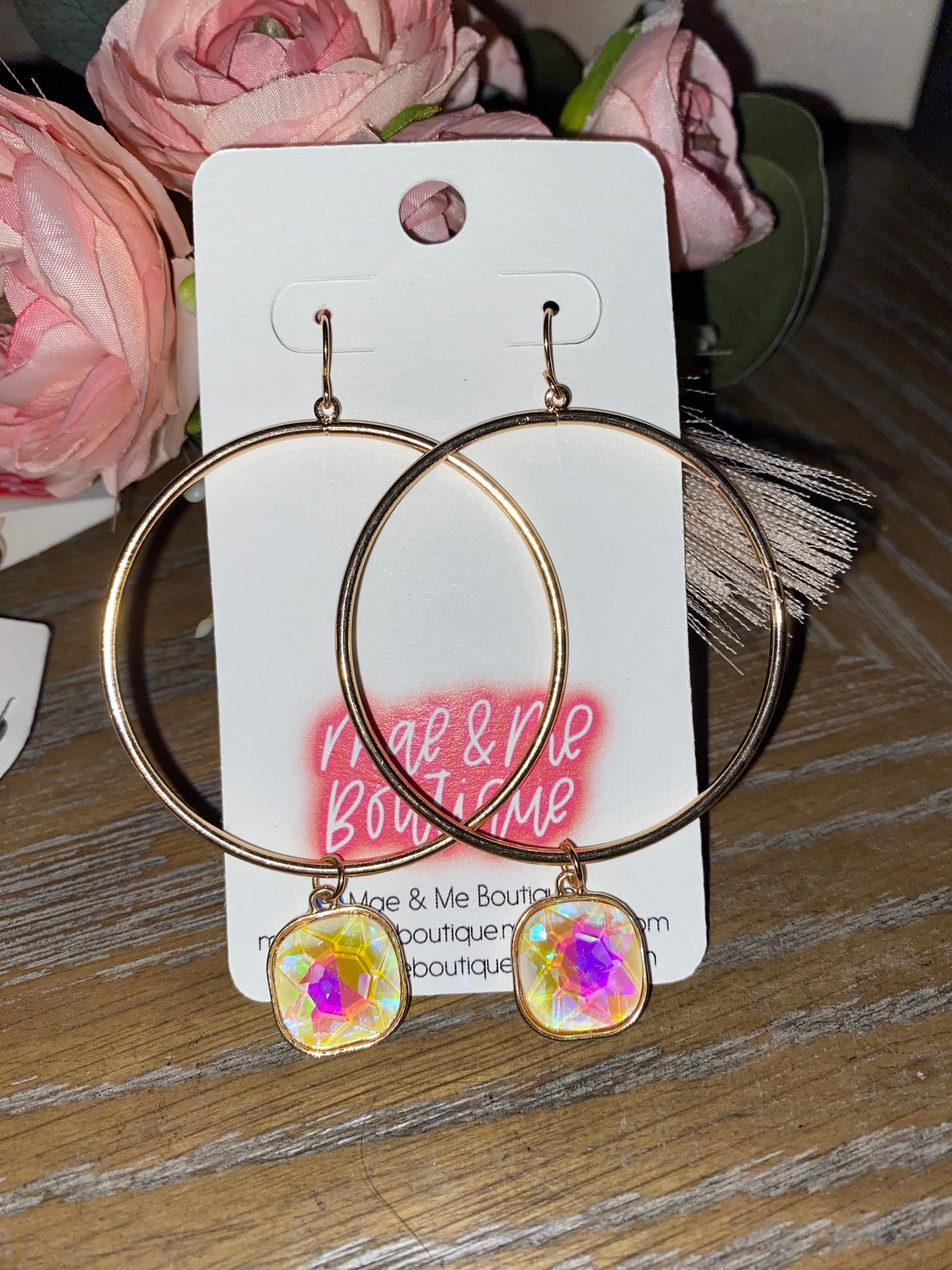 Stone Dangle Hoop Earrings