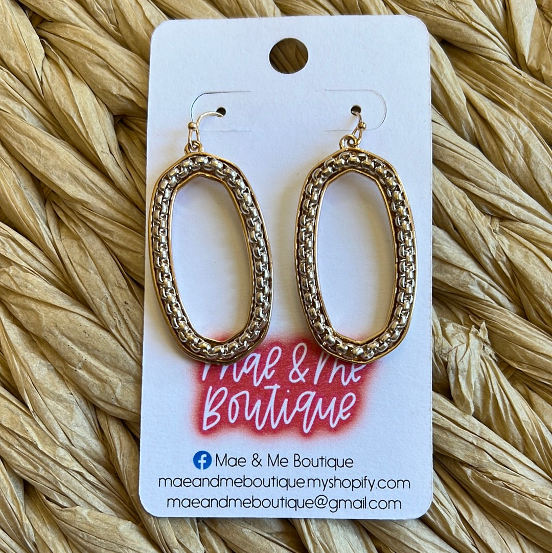 Dual Tone Oval Chain Earrings