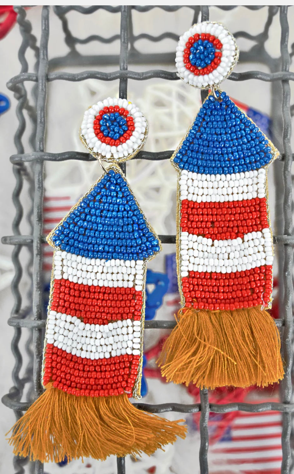 Patriotic Rocket Seed Bead Earrings