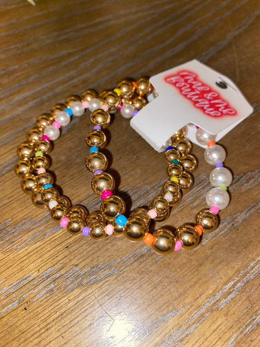 Colorful bead with pearl stretch bracelets