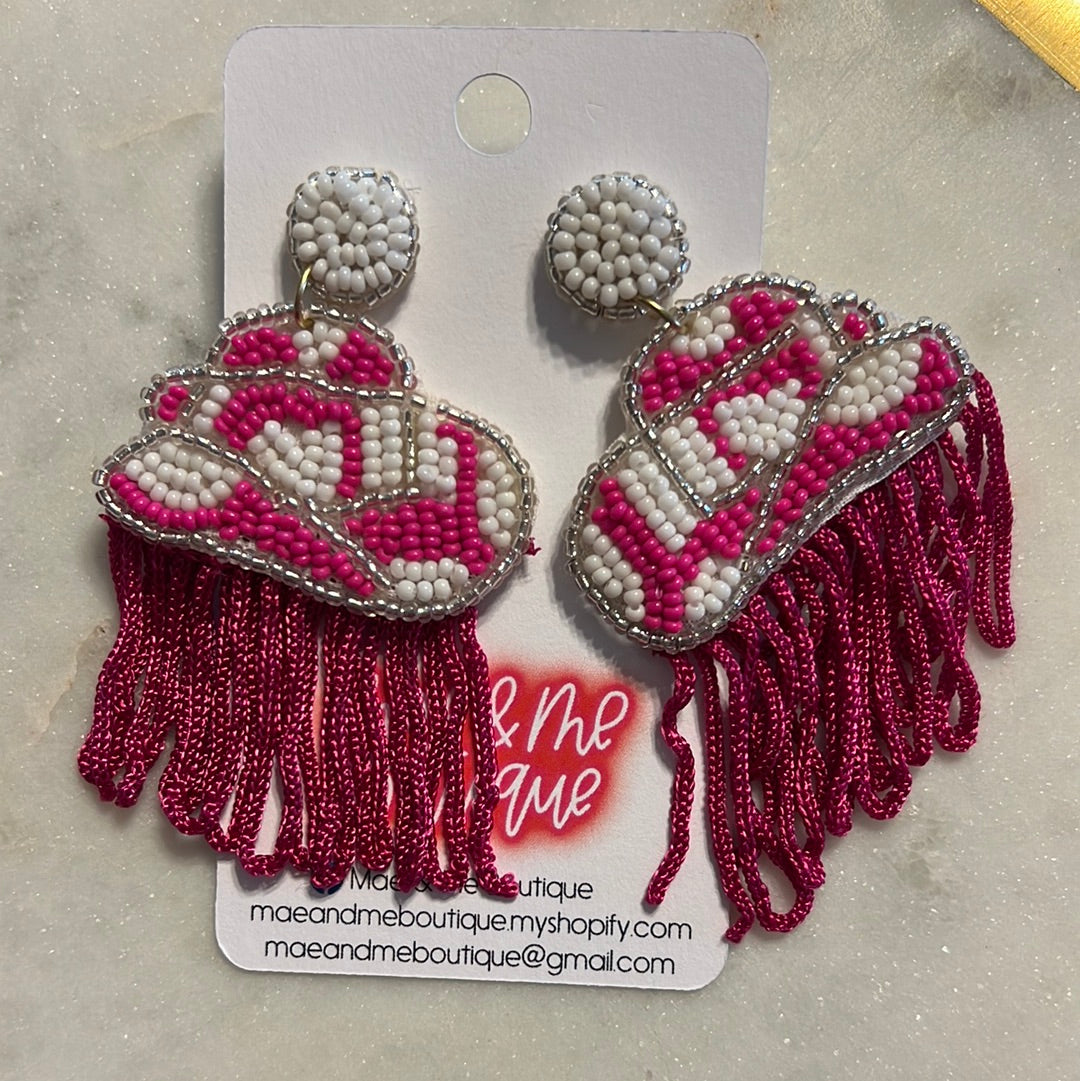 Cowboy Hat with Fringe Seed Bead Earrings